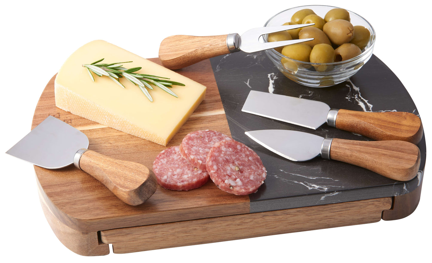 Black Marble Cheese Board Set with Knives